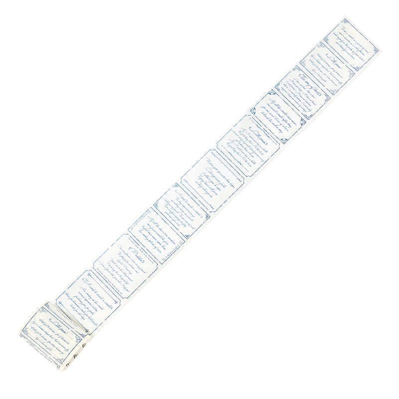 Blue vintage script washi tape time ode poetry text journal border roll