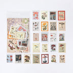 Mushroom vintage postage stamp stickers with fungi illustrations, warm earth tones and perforated edges for journal ephemera.