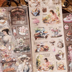 vintage gazebo and lady transfer sticker scenes multiple angles