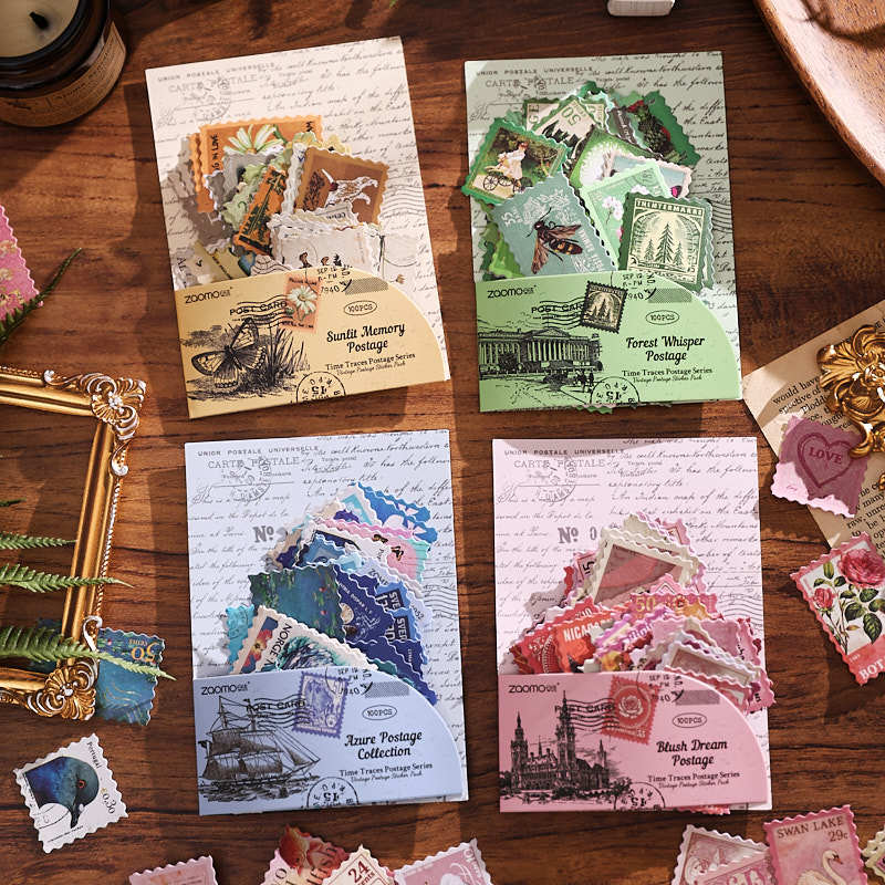 vintage postage sticker art cards mountain wave and rose designs mounted display