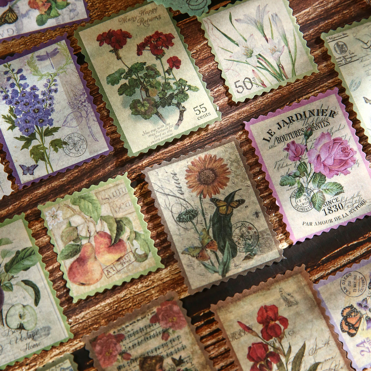 floral yearbook washi postage stickers scattered botanical vintage stamp designs