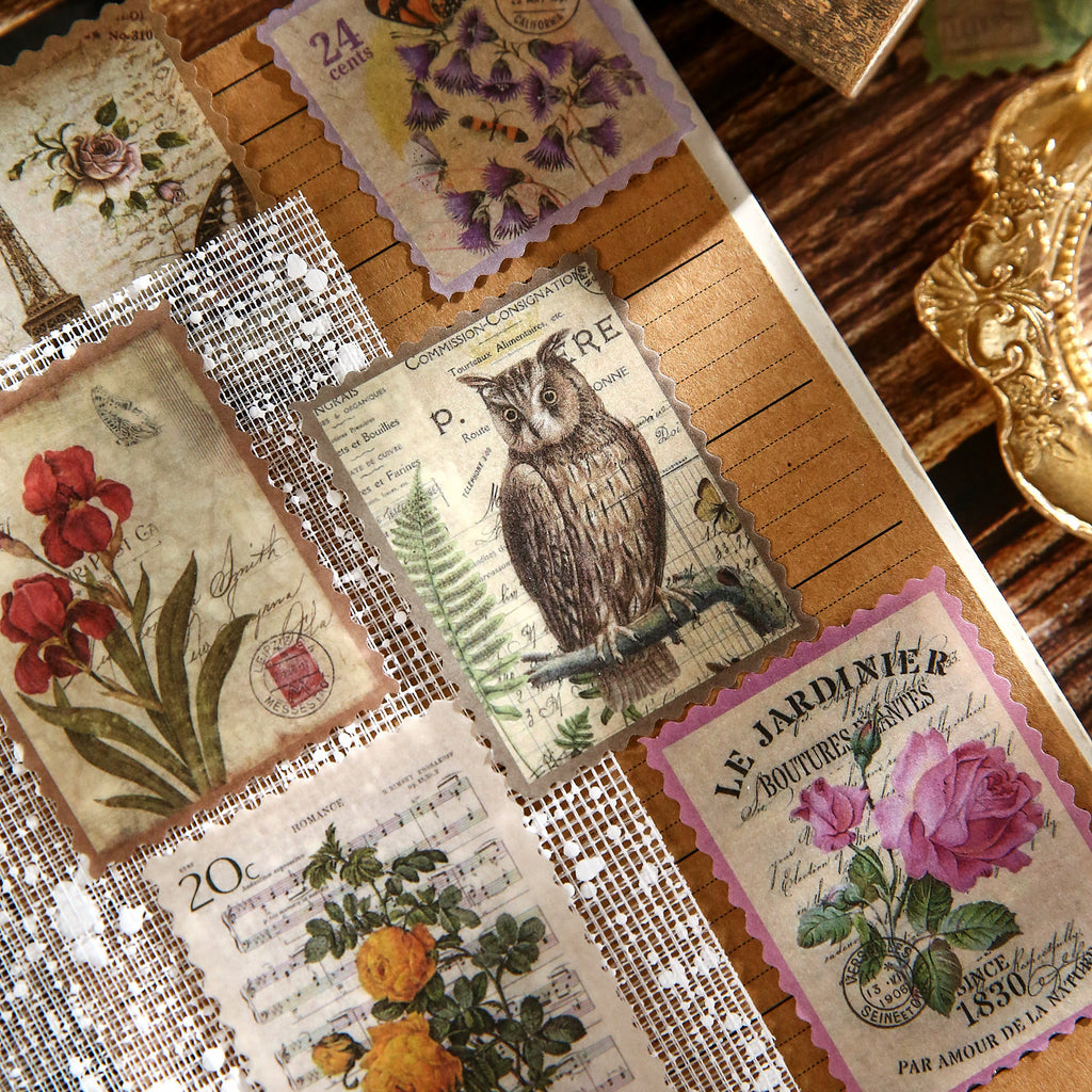 owl and rose vintage postage stickers old dream post office washi