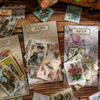 old dream post office sticker packs flat lay aged paper postage stamp collection