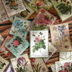 vintage floral postage stickers scattered roses and tulips aged washi stamps