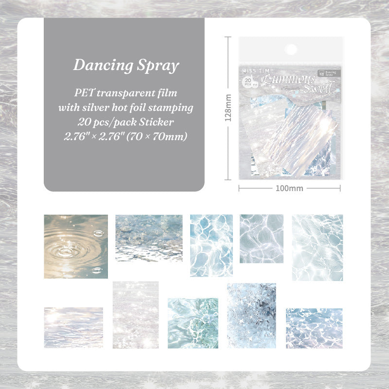 Dancing Spray water splash PET stickers with silver foil droplet details for scrapbooking