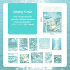 Surging Swells teal ocean wave PET stickers with silver foil sparkle for nature journal spreads