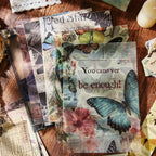 Translucent vellum ephemera sheet with a blue butterfly illustration from the Whispers of Time collection