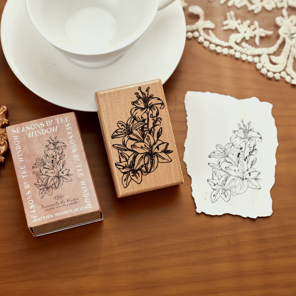 secret garden window wooden stamp with botanical impression romantic card making stamp