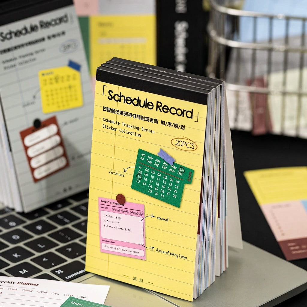writable planner sticker book schedule record yellow cover 20 self adhesive sheets for budgeting and habit tracking
